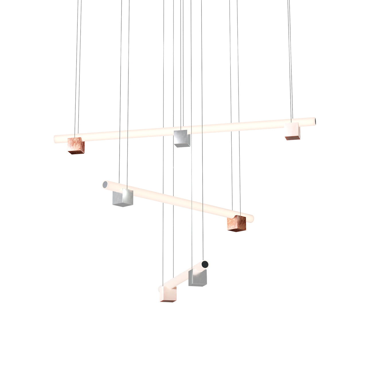 Isle 13 Suspension Lamp: Polished Aluminum + Pink Portugal + Red Negrais Marble