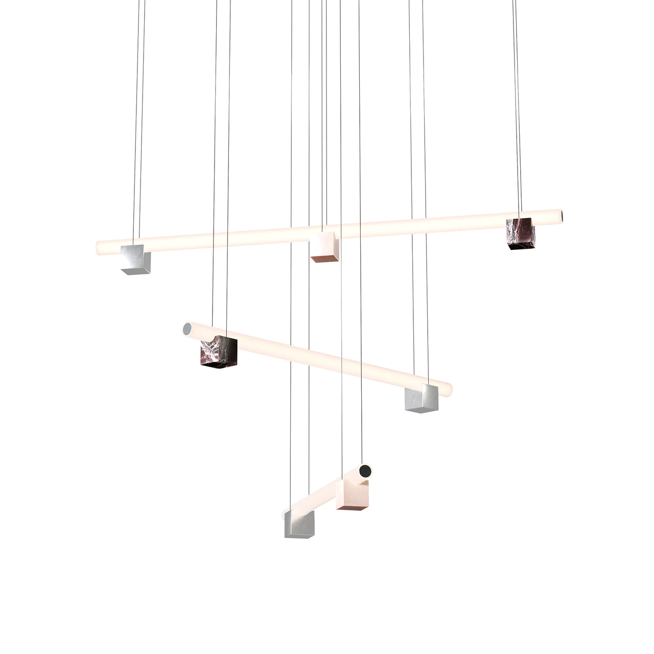 Isle 13 Suspension Lamp: Polished Aluminum + Pink Portugal + Red Levanto Marble