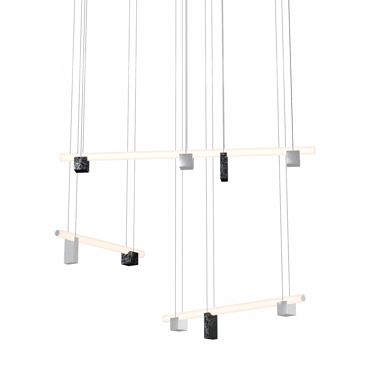 Isle 14 Suspension Lamp: Polished Aluminum + Black Marquina Marble