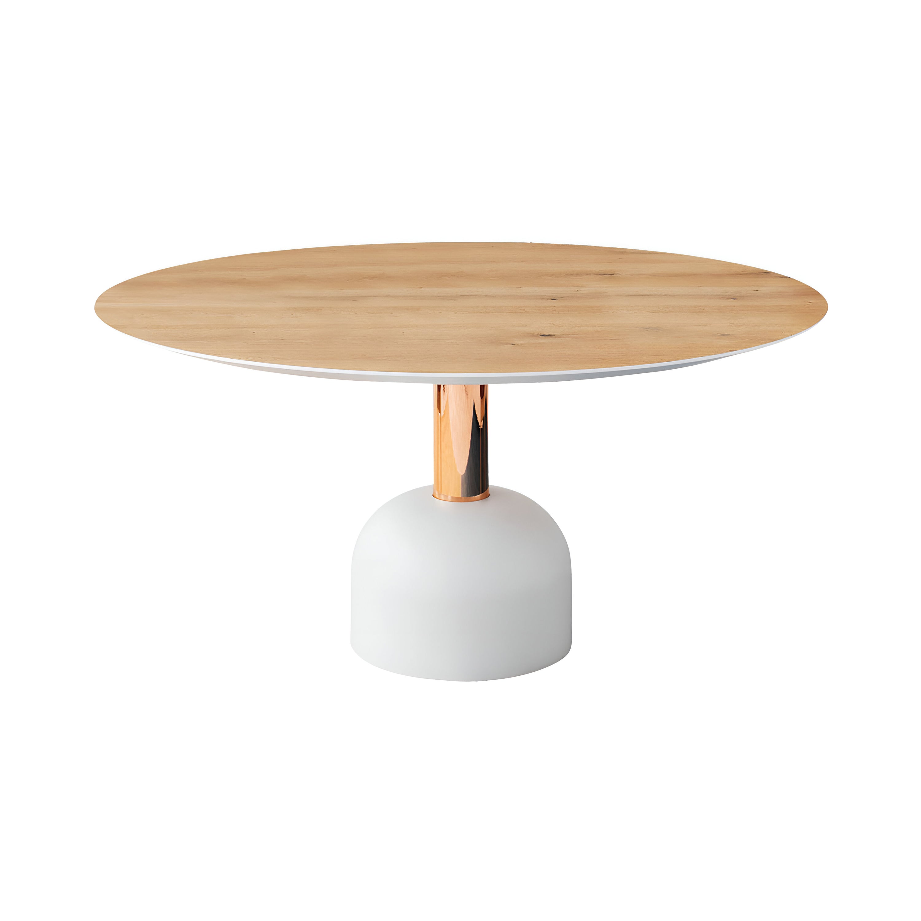 Illo Dining Table: Large + Flamed Oak + Lacquered White + Copper