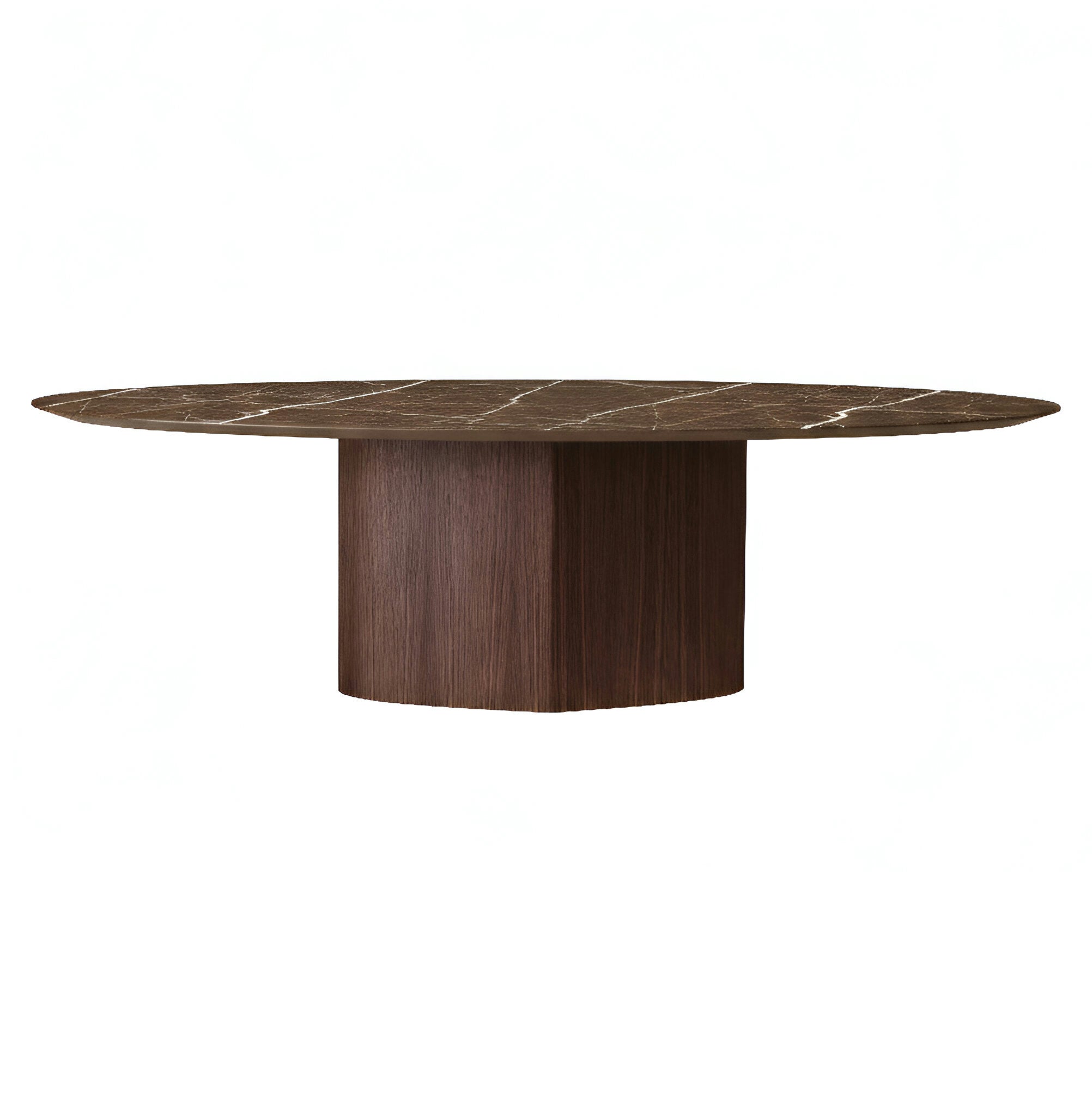 Monoplauto Oval Dining Table: Extra Large + Stone Top + Emperador Ceramic + Heat-Treated Oak