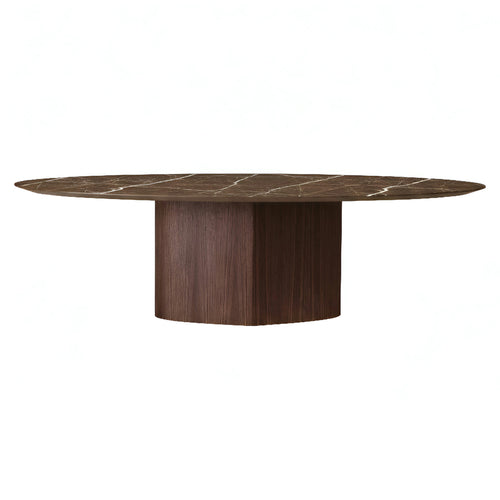 Monoplauto Oval Dining Table: Extra Large + Stone Top + Emperador Ceramic + Heat-Treated Oak