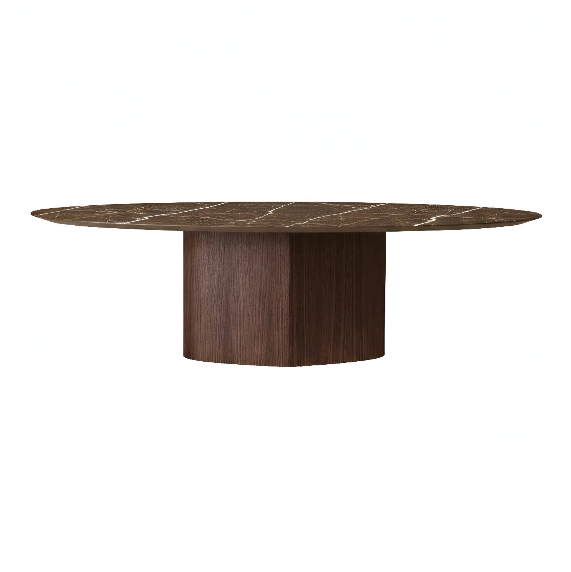 Monoplauto Oval Dining Table: Large + Stone Top + Emperador Ceramic + Heat-Treated Oak