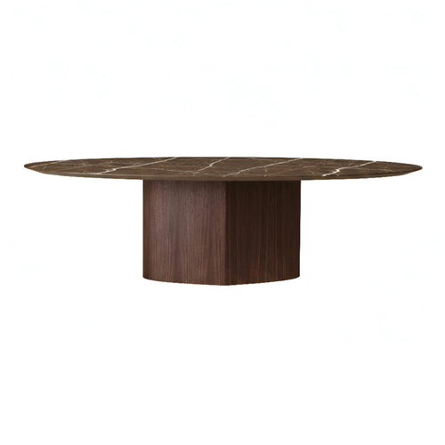 Monoplauto Oval Dining Table: Large + Stone Top + Emperador Ceramic + Heat-Treated Oak
