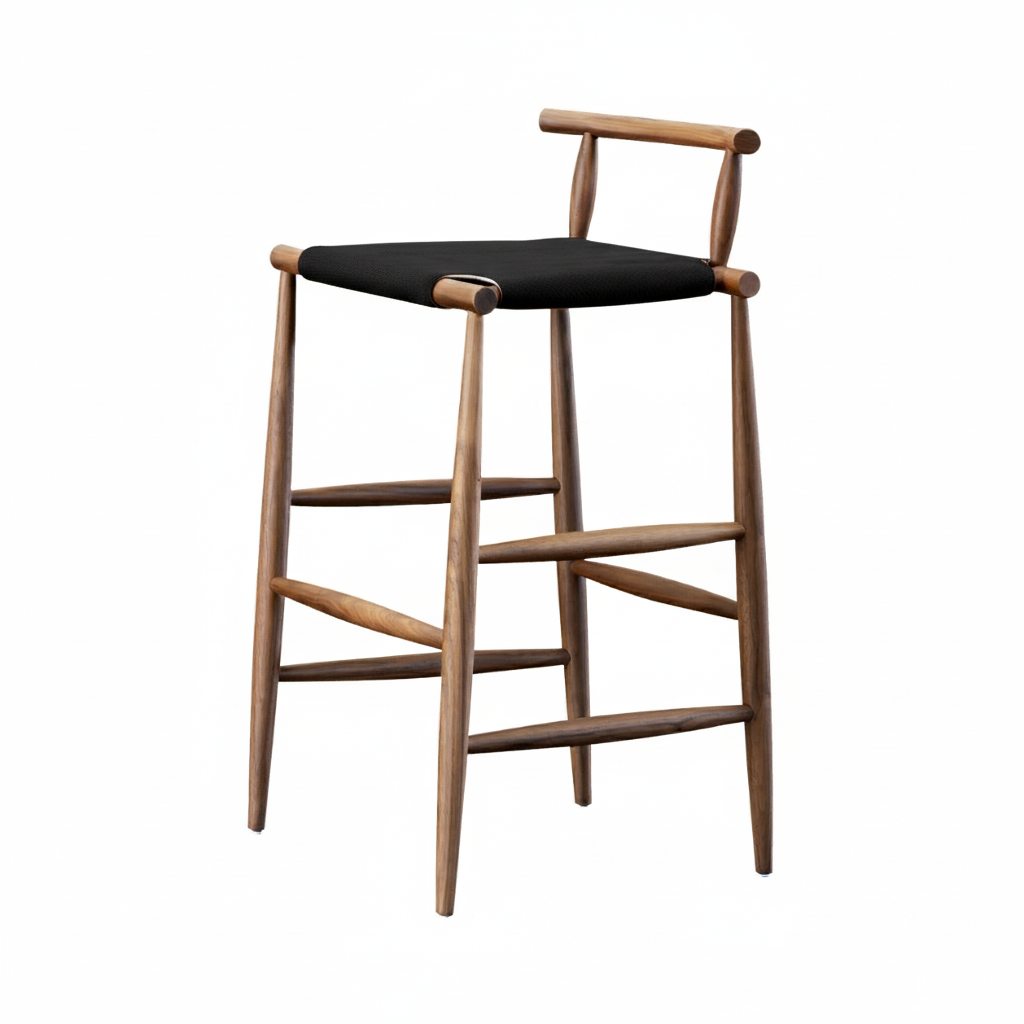 Pelleossa Stool: Seat Upholstered + Black Leather