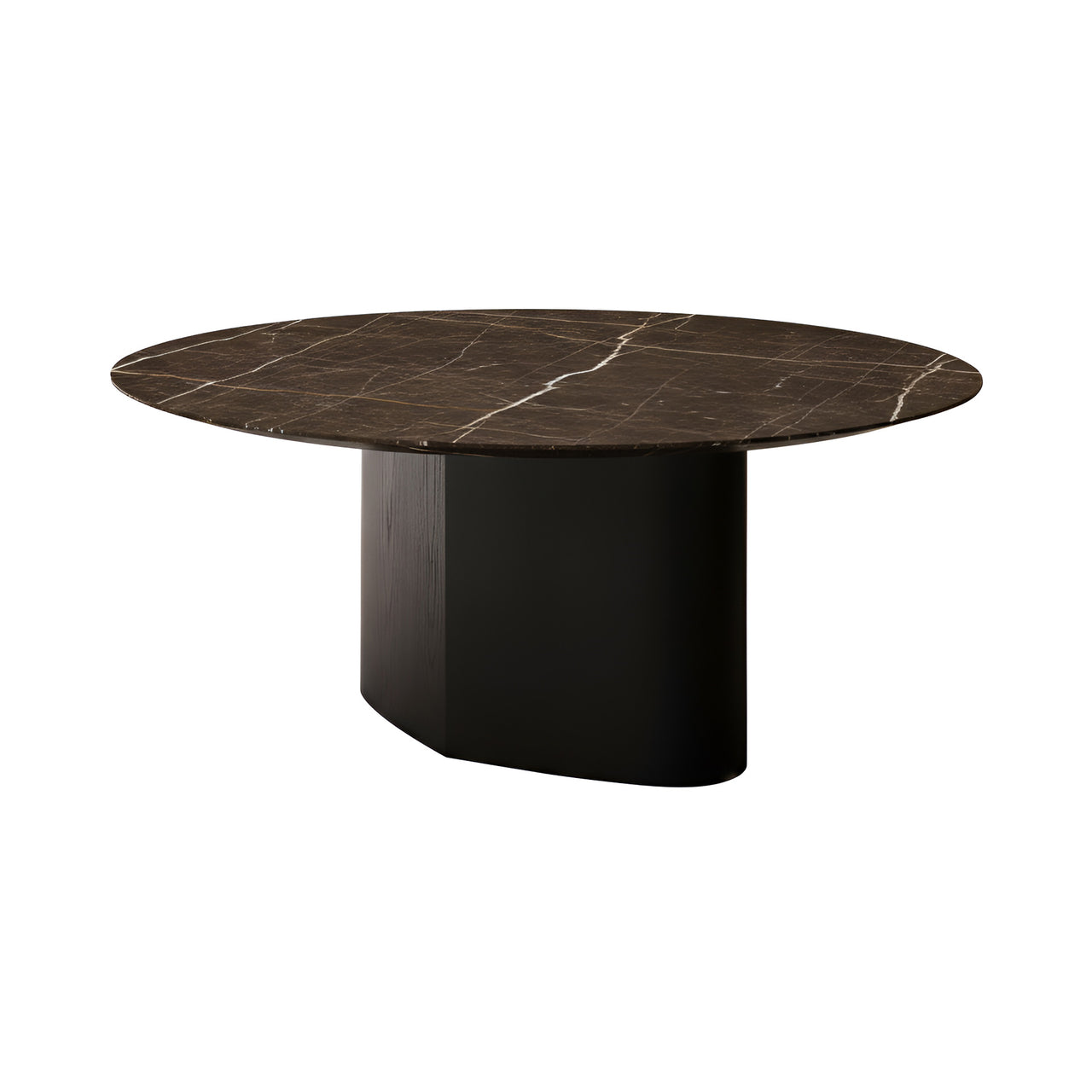 Monoplauto Dining Table: Round Stone Top + Emperador Ceramic + Black ash