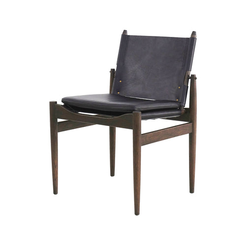 Journey Dining Chair: Saddle Leather + Dark Brown Oak + Black