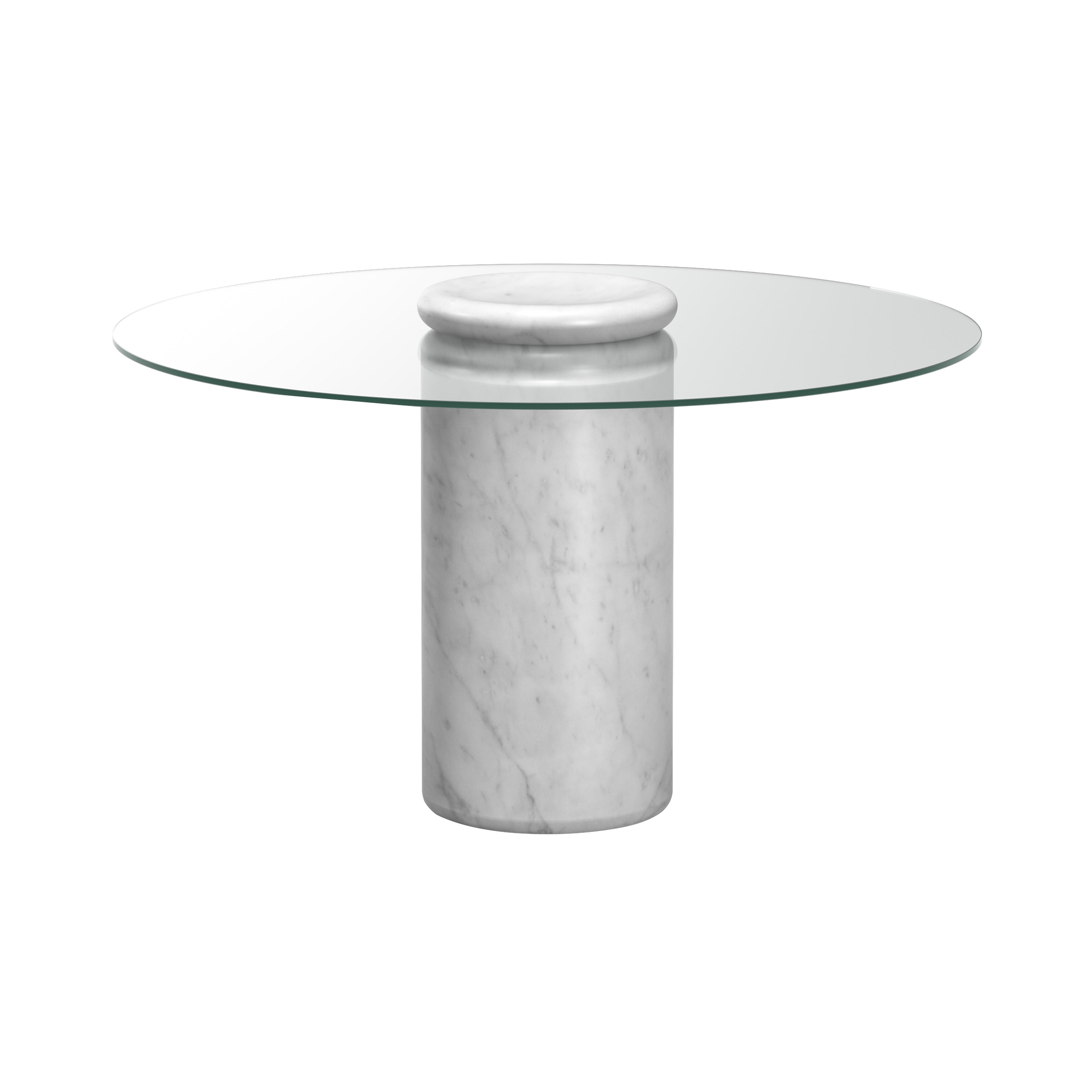 Castore Dining Table: Clear Glass + Bianco Carrara Marble