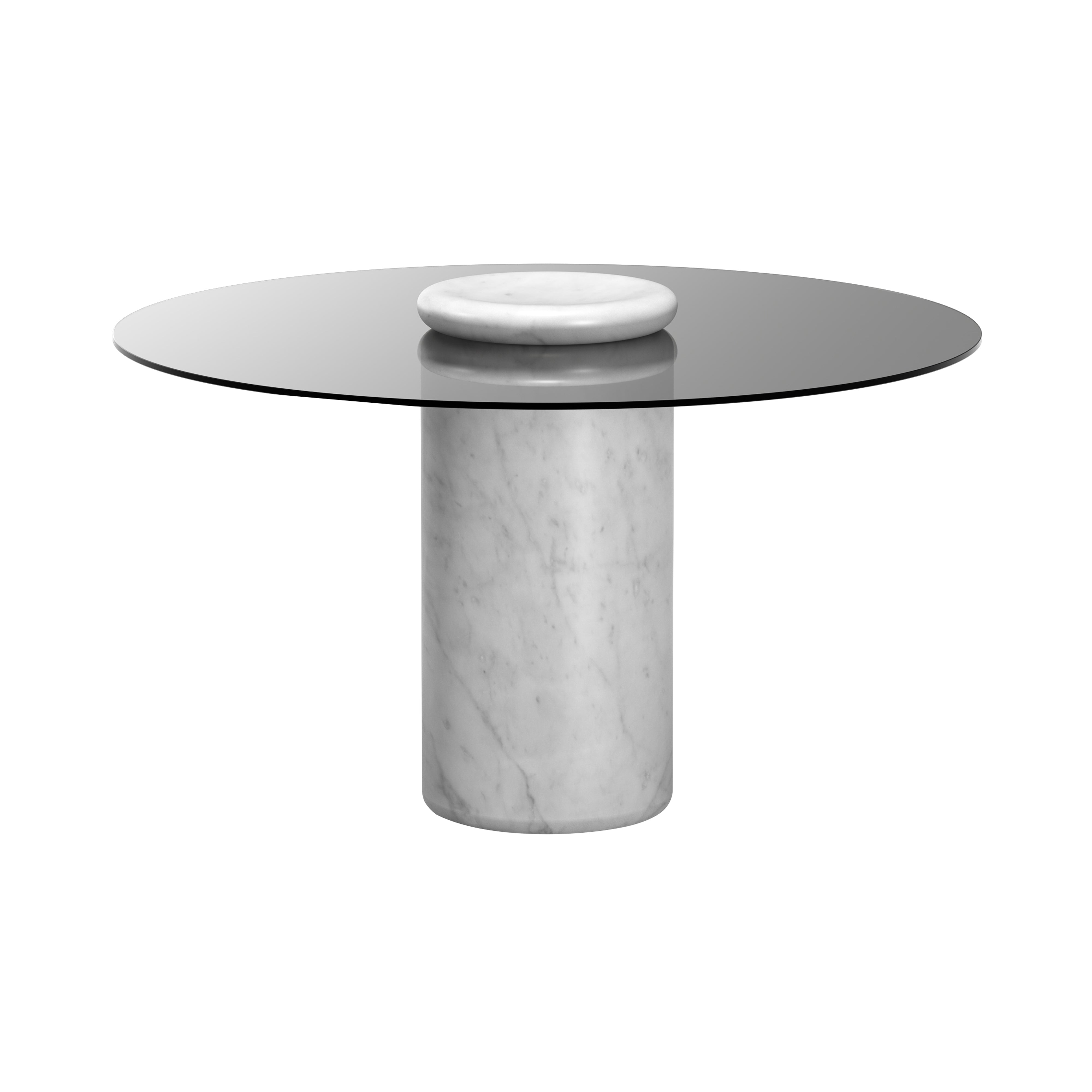 Castore Dining Table: Smoked Glass + Bianco Carrara Marble
