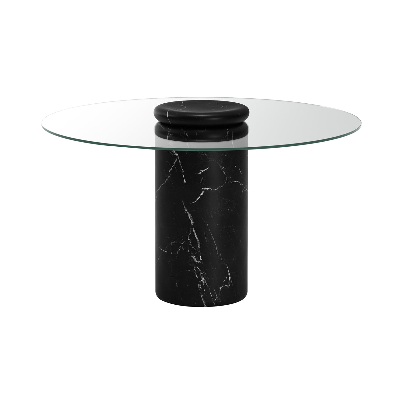 Castore Dining Table: Clear Glass + Nero Marquina Marble