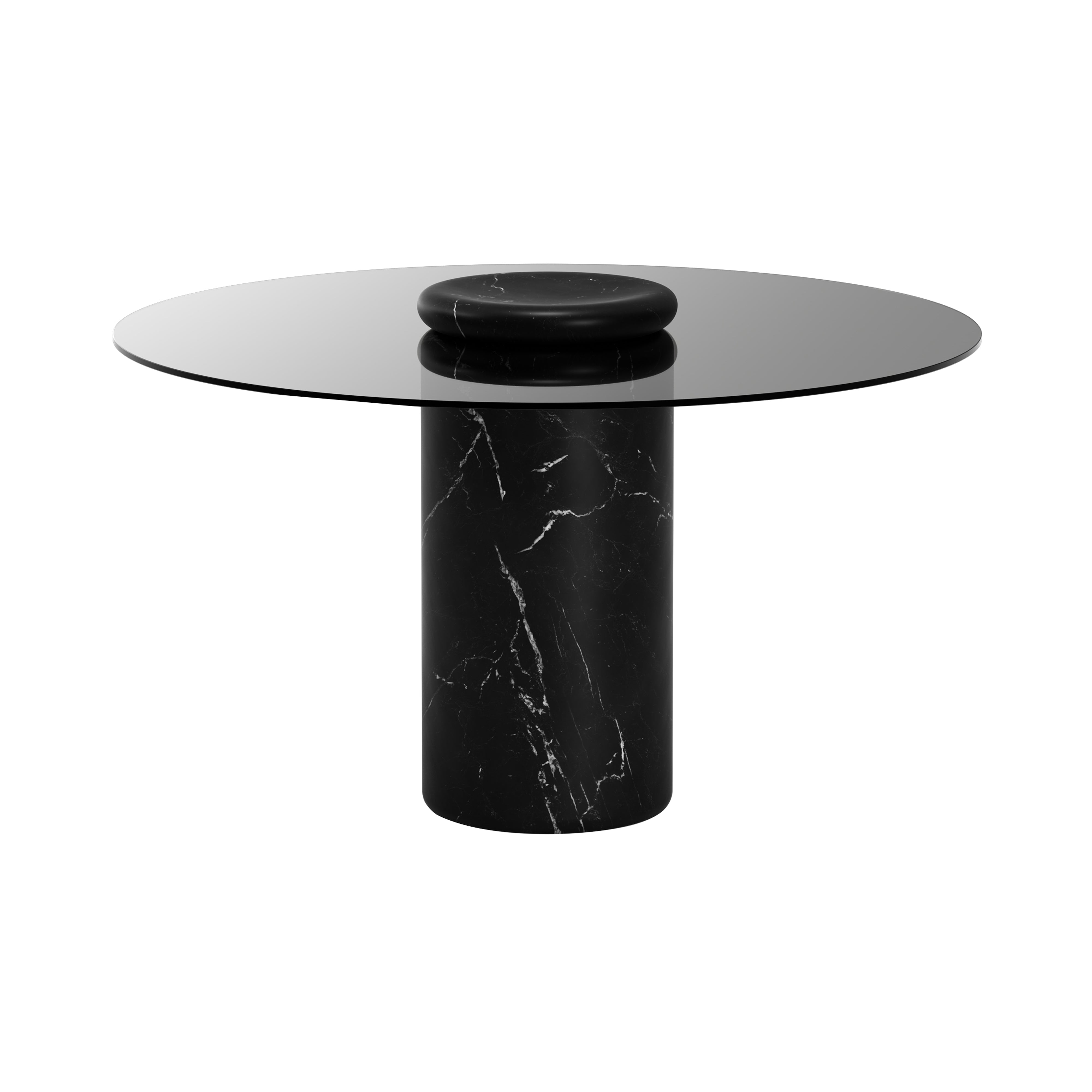 Castore Dining Table: Smoked Glass + Nero Marquina Marble