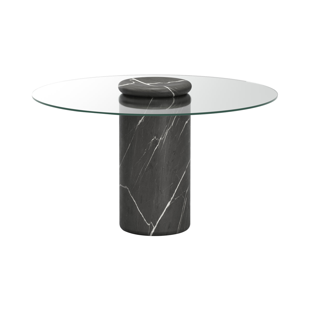 Castore Dining Table: Clear Glass + Pietra Grey Marble