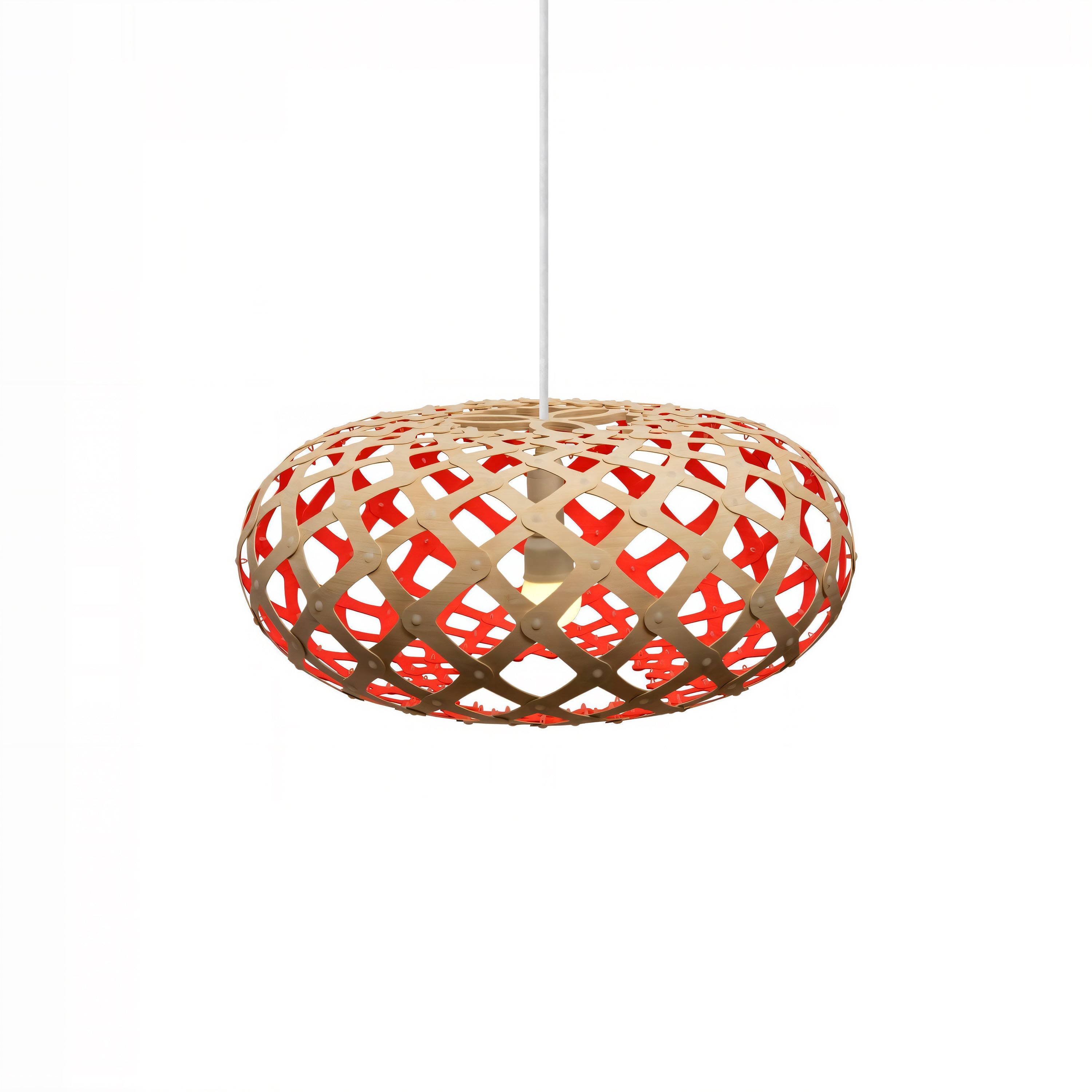 Kina Pendant Light: Extra Small + Bamboo + Red + White