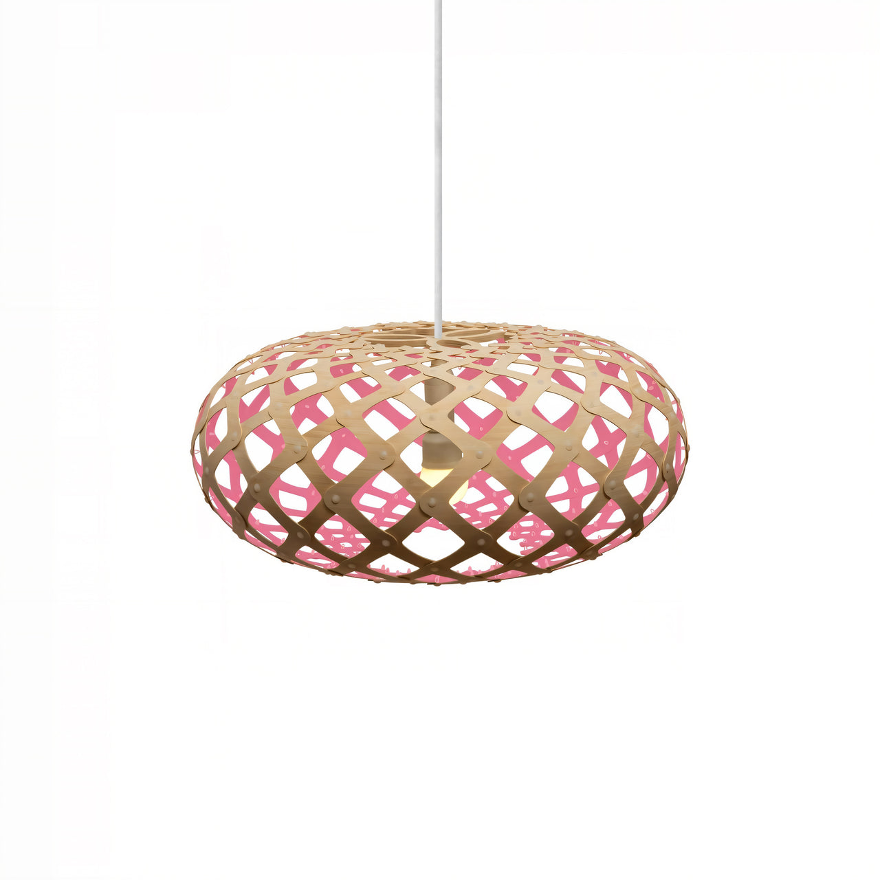 Kina Pendant Light: Extra Small + Bamboo + Pink + White