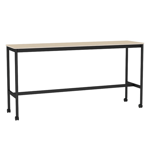 Base High Table with Castors: 190 + High + Narrow + Lacquered Oak Veneer + Plywood Edge + Black