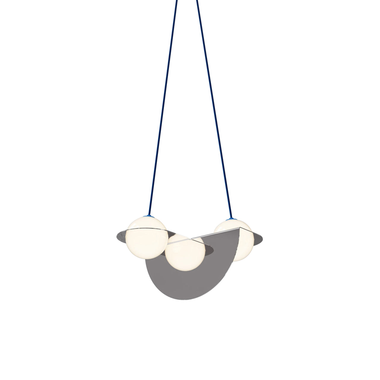 Laurent 01 Suspension Lamp: Nickel Plated + Blue + Angled Wires