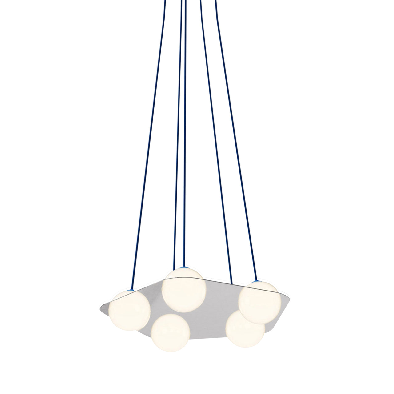 Laurent 04 Suspension Lamp: Nickel Plated + Blue + Angled Wires