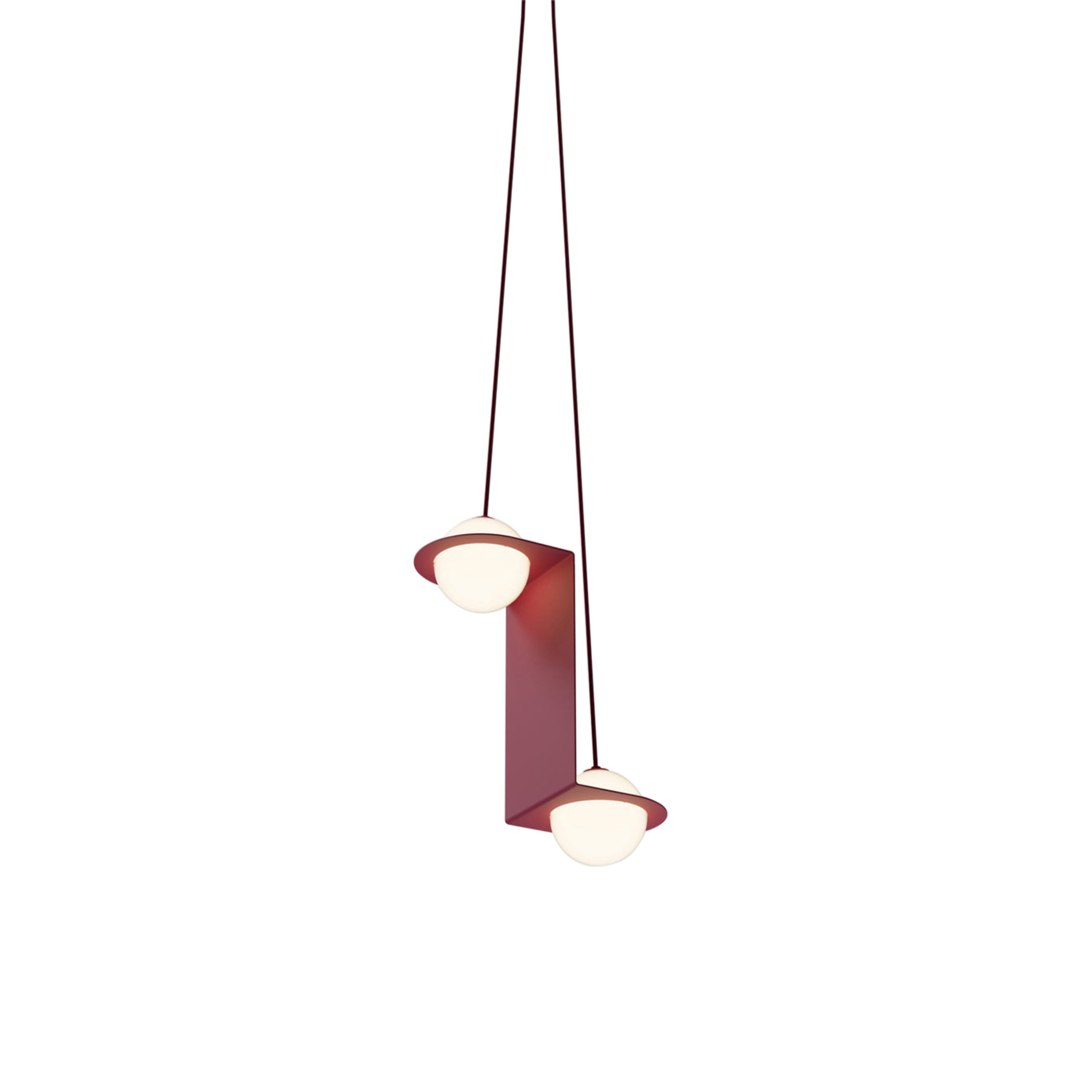 Laurent 05 Suspension Lamp: Burgundy + Burgundy + Angled Wires