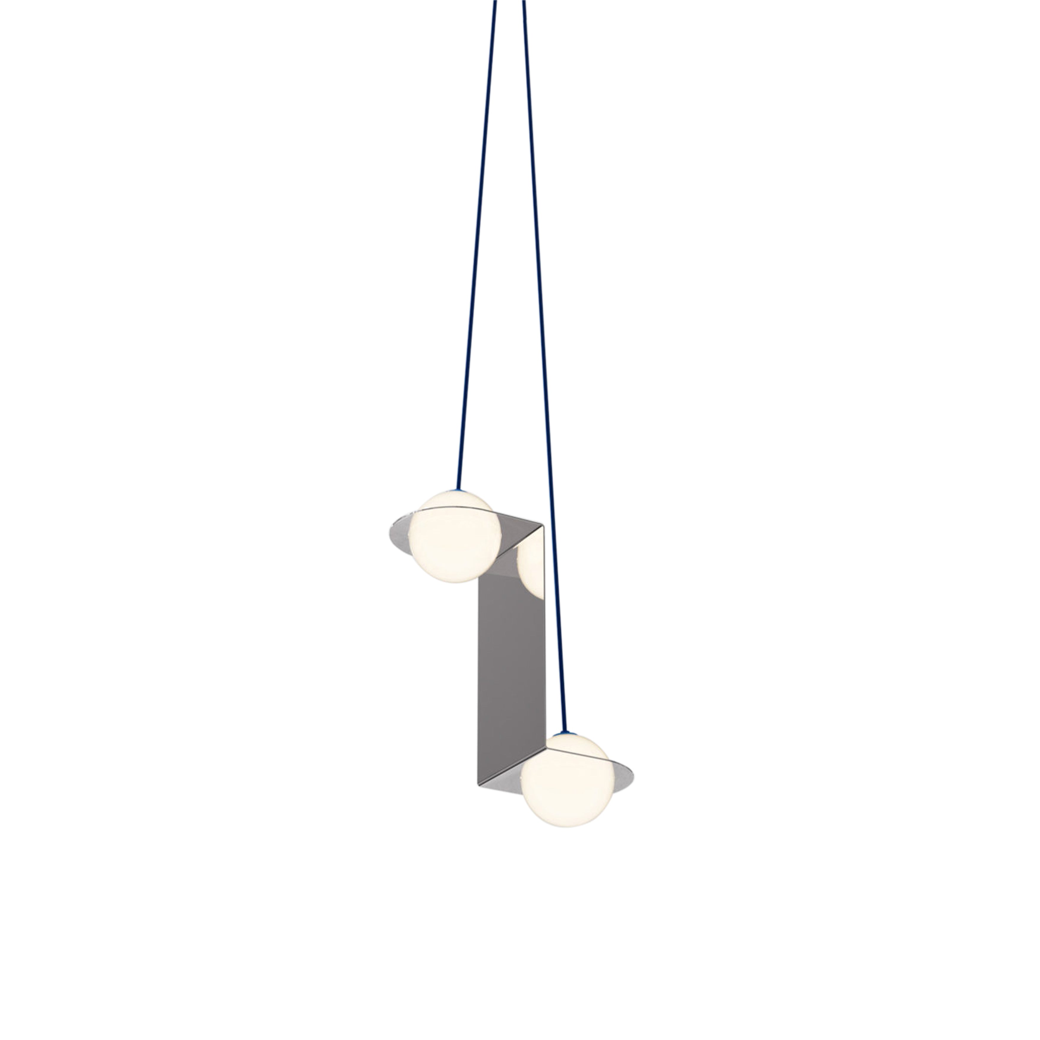 Laurent 05 Suspension Lamp: Nickel Plated + Blue + Angled Wires