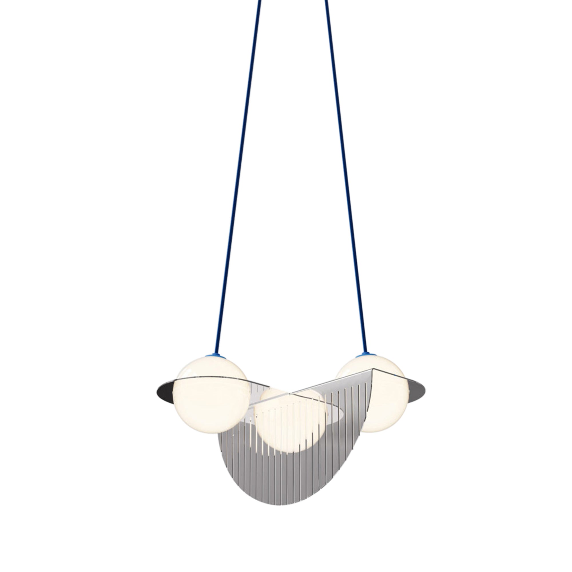 Laurent 09 Suspension Lamp: Nickel Plated + Blue + Angled Wires