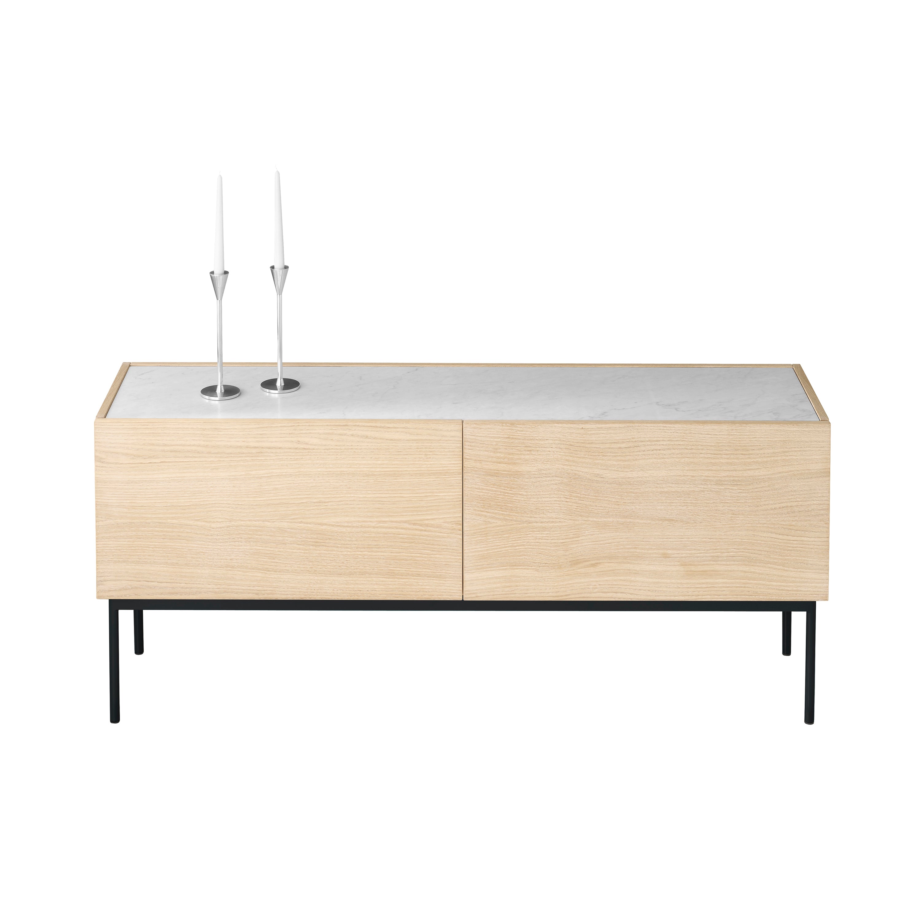 Luc Sideboard 160 with Drawers: Marble Top + Carrara Marble + White Stained Oak + Char Grey