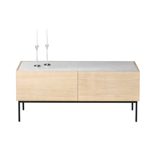 Luc Sideboard 160 with Drawers: Marble Top + Carrara Marble + White Stained Oak + Char Grey