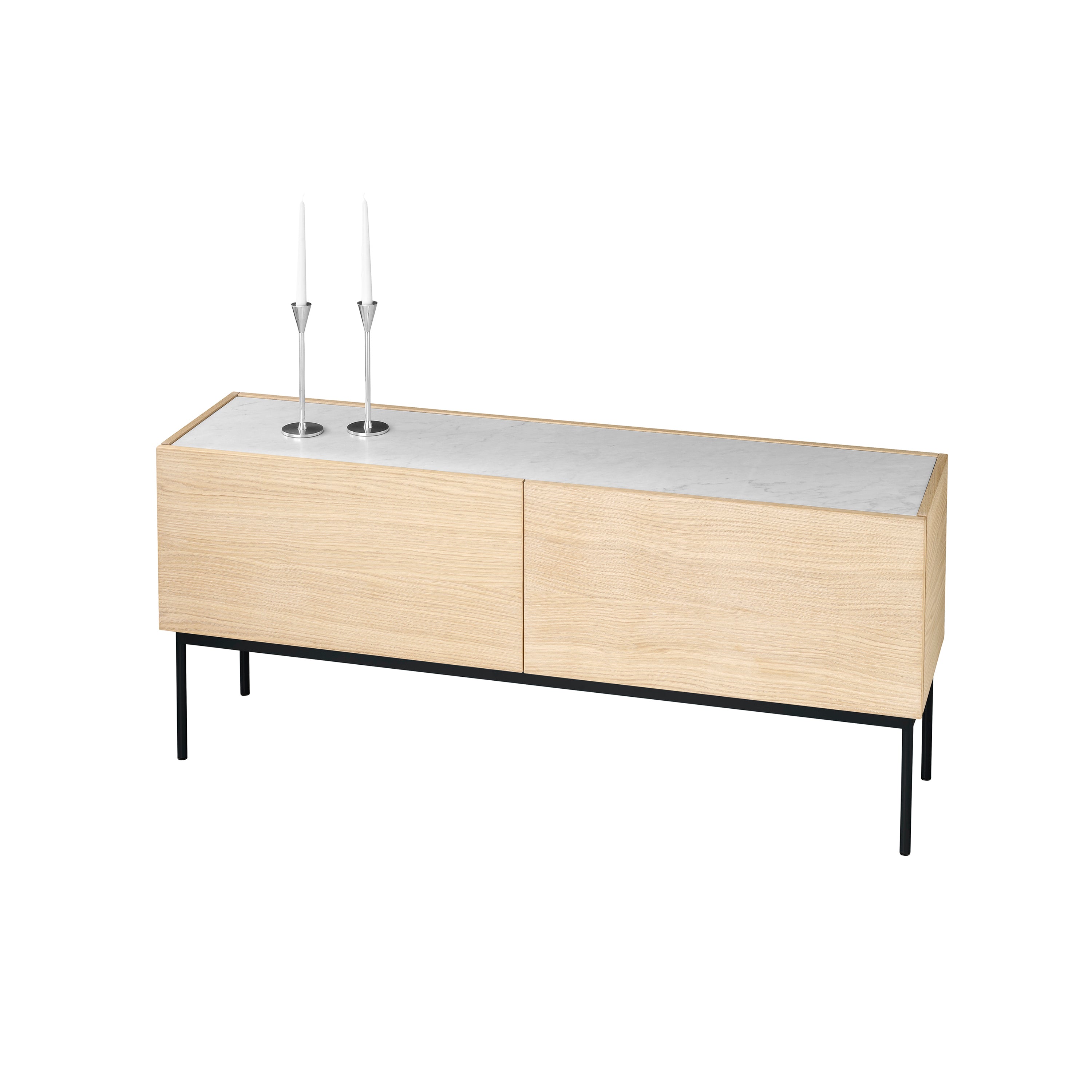 Luc Sideboard 160 with Drawers: Marble Top + Carrara Marble + White Stained Oak + Char Grey