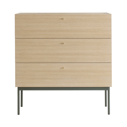 Luc 100 Drawer: Glass Top + White Stained Oak + Green Khaki