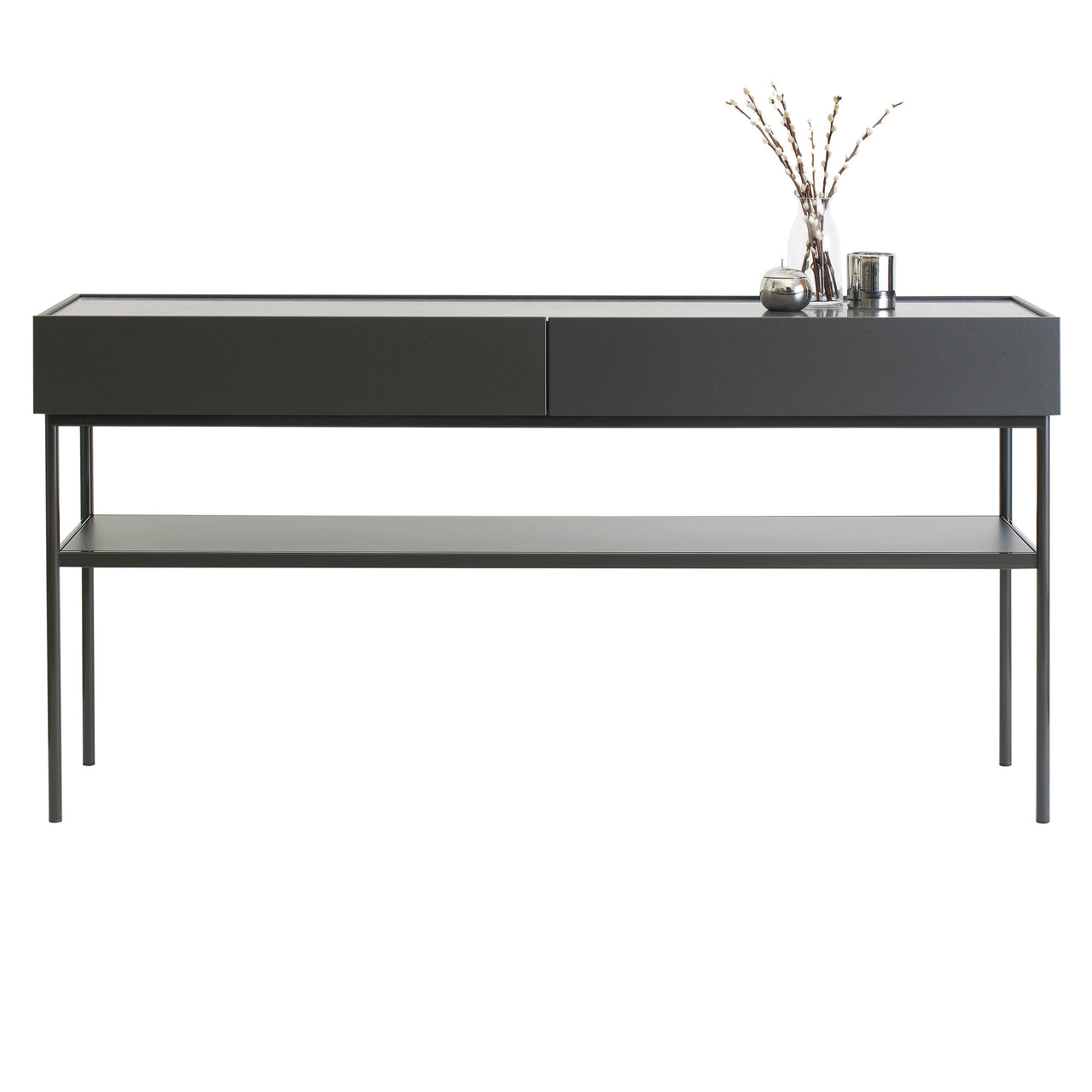 Luc Console Oak 160: Marble Top + Carrara Marble + Char Grey Lacquered Oak + Char Grey