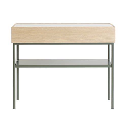 Luc Console 100 Oak: Marble Top + Carrara Marble + White Stained Oak + Green Khaki
