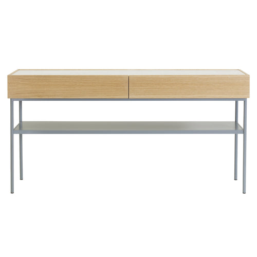 Luc Console Oak 160: Marble Top + Carrara Marble + Natural Oak + Nordic Blue