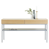 Luc Console Oak 160: Marble Top + Carrara Marble + Natural Oak + Nordic Blue