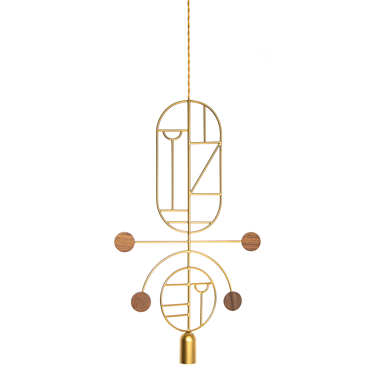 Wooden Dots Suspension Lamp: Oval + Circle with Stem + Vertical Oval + Circle + Gold + 1 Stem + 1 Curled Stem + 