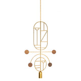 Wooden Dots Suspension Lamp: Oval + Circle with Stem + Vertical Oval + Circle + Gold + 1 Stem + 1 Curled Stem + 