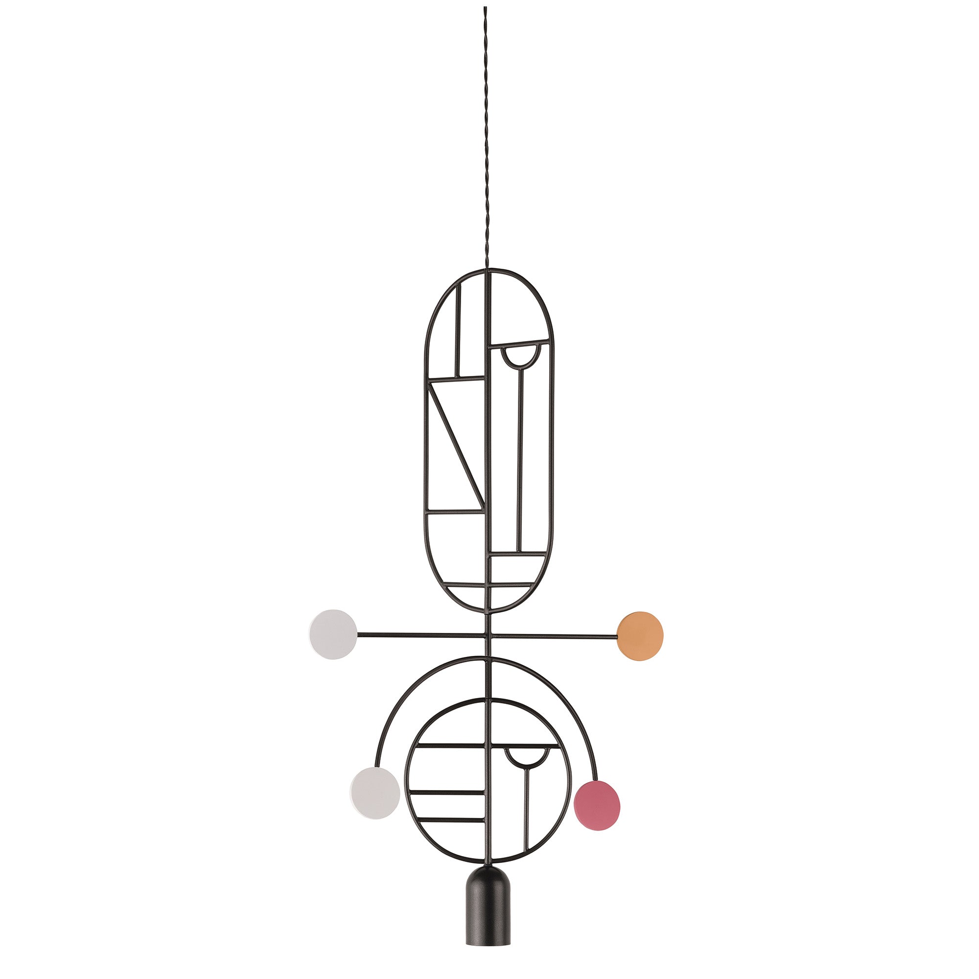 Wooden Dots Suspension Lamp: Oval + Circle with Stem + Vertical Oval + Circle + Graphite + 1 Stem + 1 Curled Stem + Graphite + White + Pink + Orange