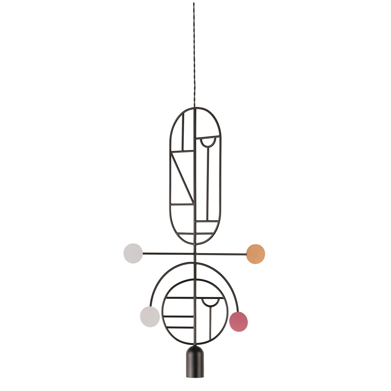 Wooden Dots Suspension Lamp: Oval + Circle with Stem + Vertical Oval + Circle + Graphite + 1 Stem + 1 Curled Stem + Graphite + White + Pink + Orange