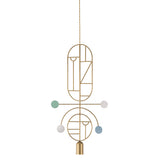 Wooden Dots Suspension Lamp: Oval + Circle with Stem + Vertical Oval + Circle + Gold + 1 Stem + 1 Curled Stem + Gold + Blue + White + Turquoise