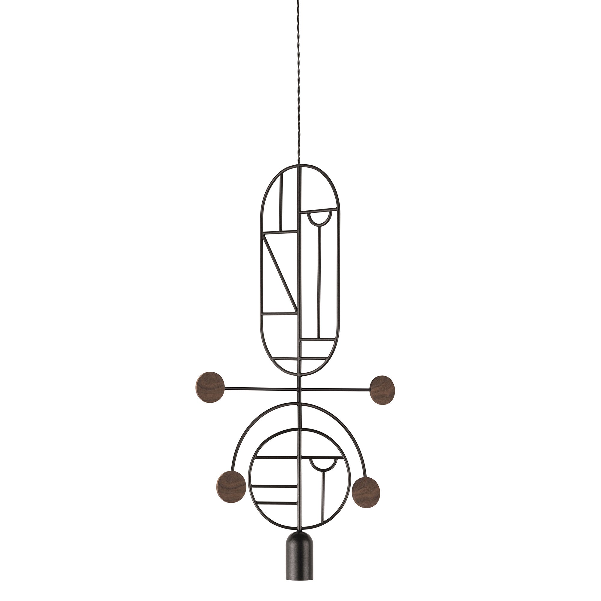 Wooden Dots Suspension Lamp: Oval + Circle with Stem + Vertical Oval + Circle + Graphite + 1 Stem + 1 Curled Stem + Graphite + Walnut