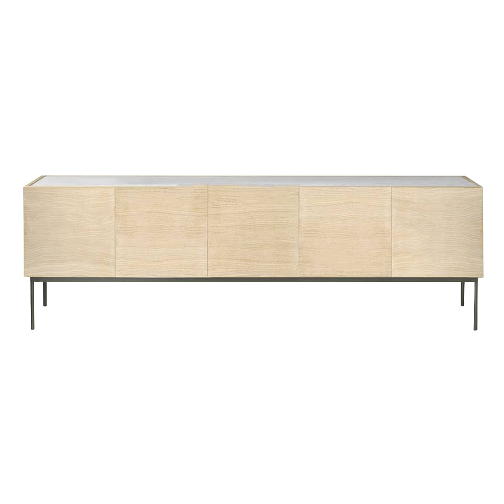 Luc Sideboard 200 with Doors: Marble Top + Carrara Marble + White Stained Oak + Green Khaki