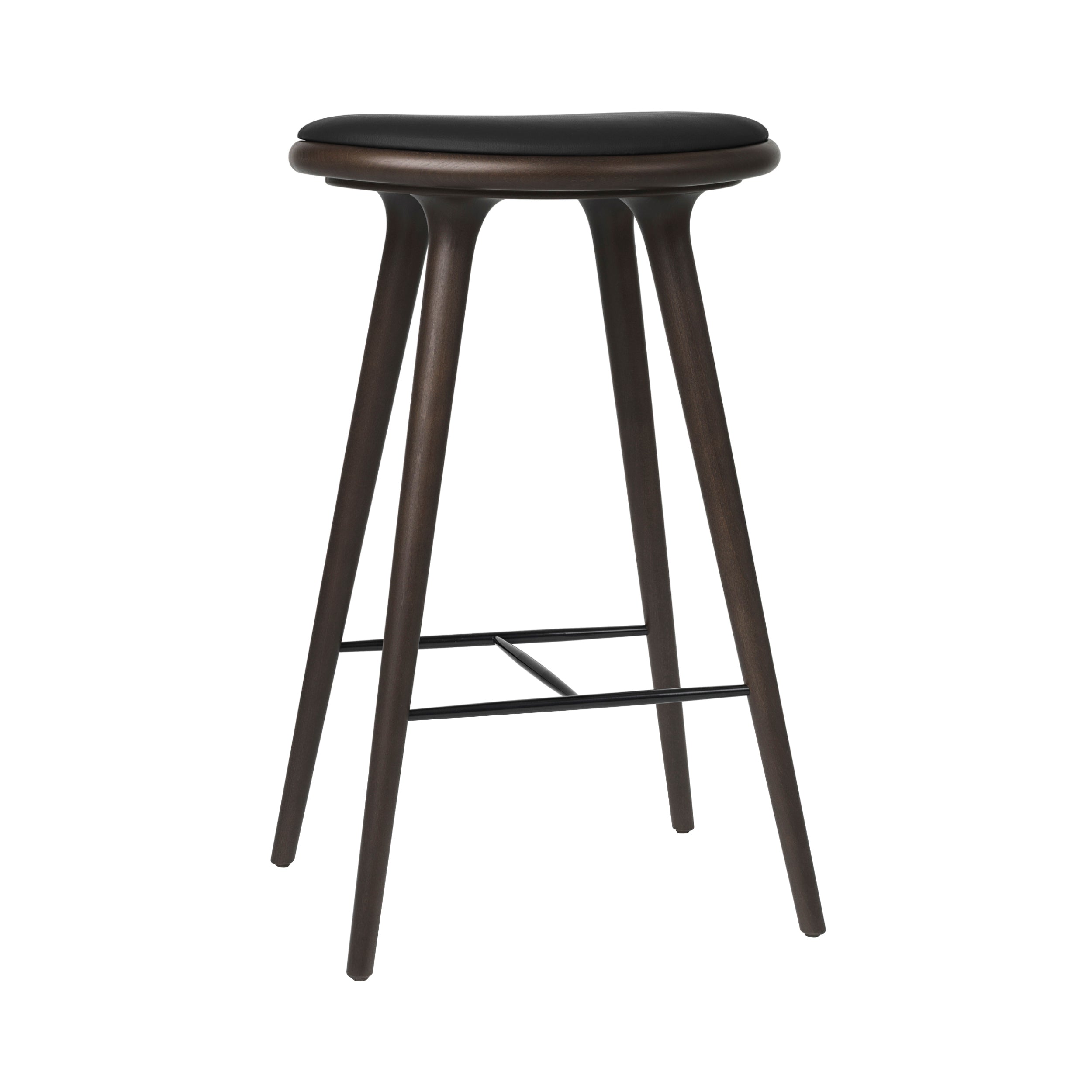 High Stool: Bar + Dark Stained Beech + Black Leather