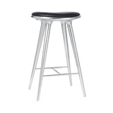 High Stool: Bar + Polished Aluminum + Black Leather