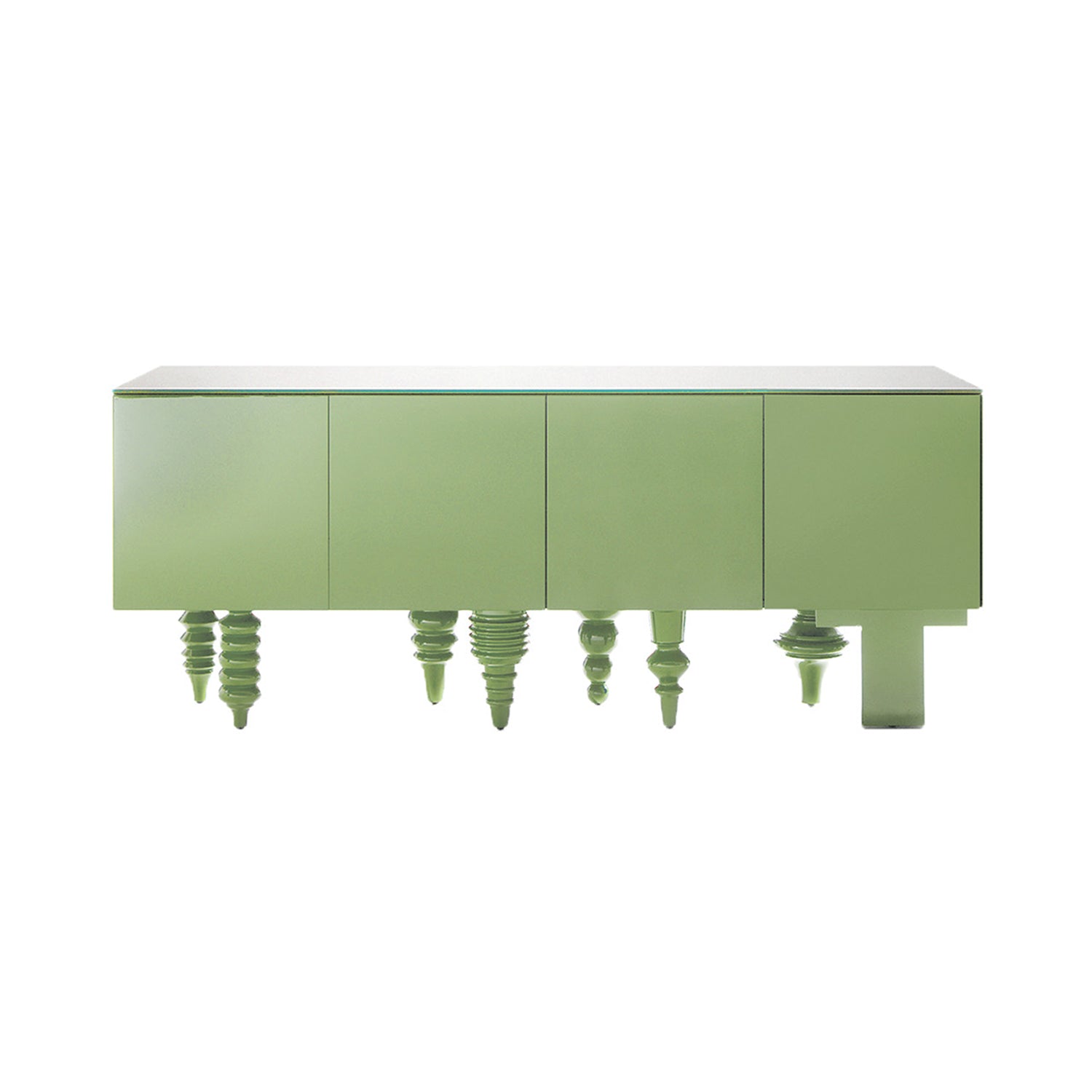 Multileg Cabinet: Glass + Configuration 3 + Gloss Lacquer Green B33