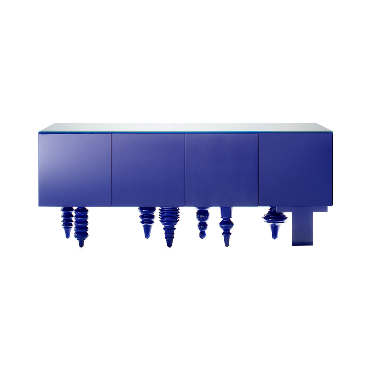 Multileg Cabinet: Glass + Configuration 3 + Gloss Lacquer Blue B32