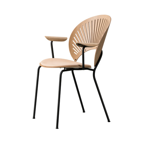 Trinidad Armchair: Black Base + Seat Upholstered + Lacquered Oak