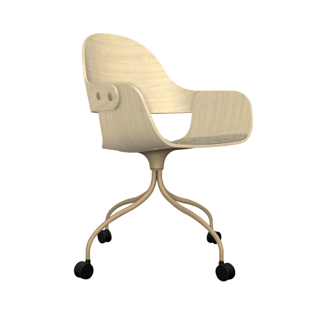 Showtime Nude Chair with Wheel: Seat Upholstered + Natural Ash + Beige