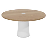 Container Round Table: Large + Cable Feed + Natural Oil with Hole + White
