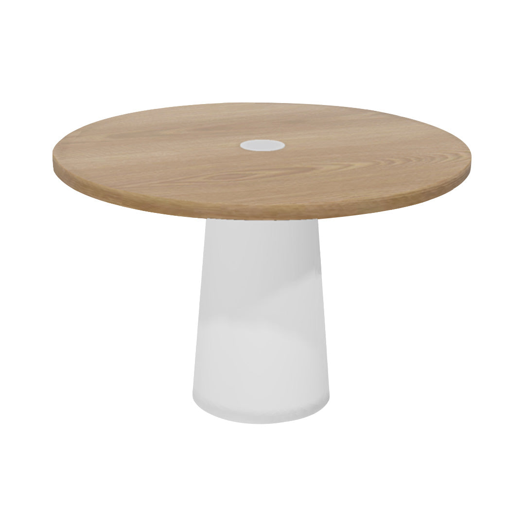 Container Round Table: Medium + Cable Feed + Natural Oil with Hole + White