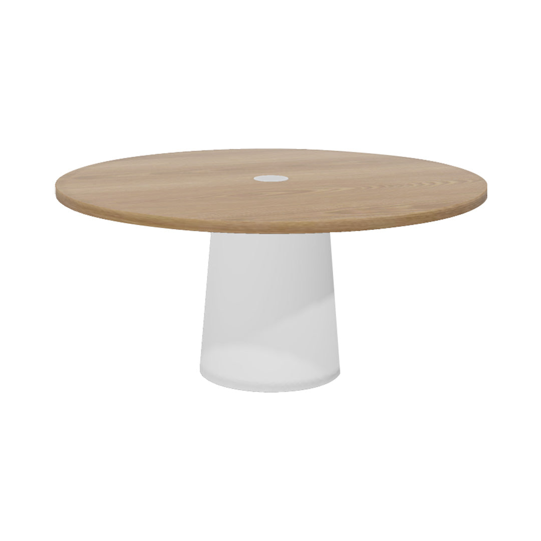 Container Round Table: Extra Large + Cable Feed + Natural Oil with Hole + White