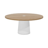 Container Round Table: Extra Large + Cable Feed + Natural Oil with Hole + White