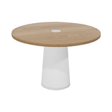Container Round Table: Medium + Cable Feed + Natural Oil with Hole + White